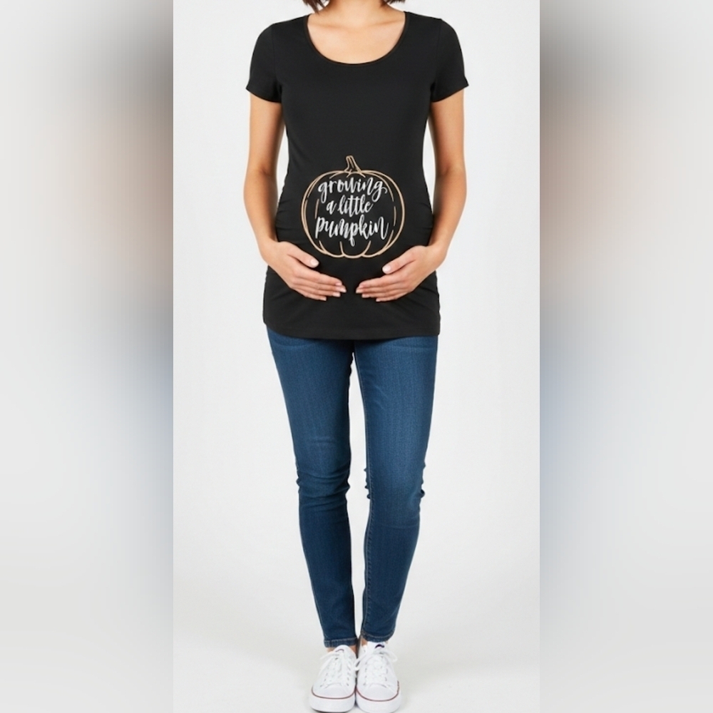 Bloom Maternity - Growing A Little Pumpkin - Maternity Scoop Neck T-Shirt, L - Picture 3 of 11